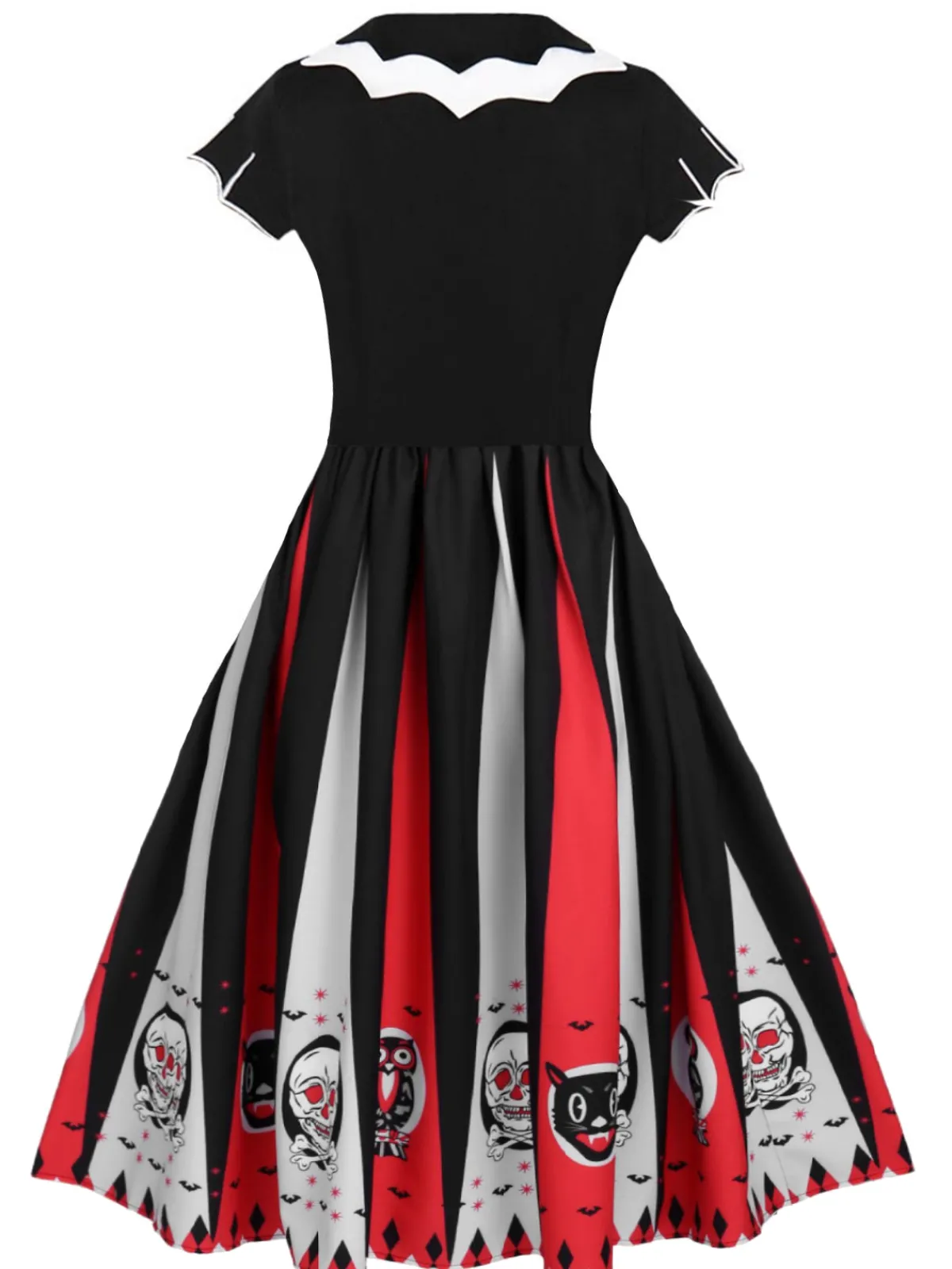 Best Retro Stage 1950s Halloween Skull Owl Patchwork Dress Black