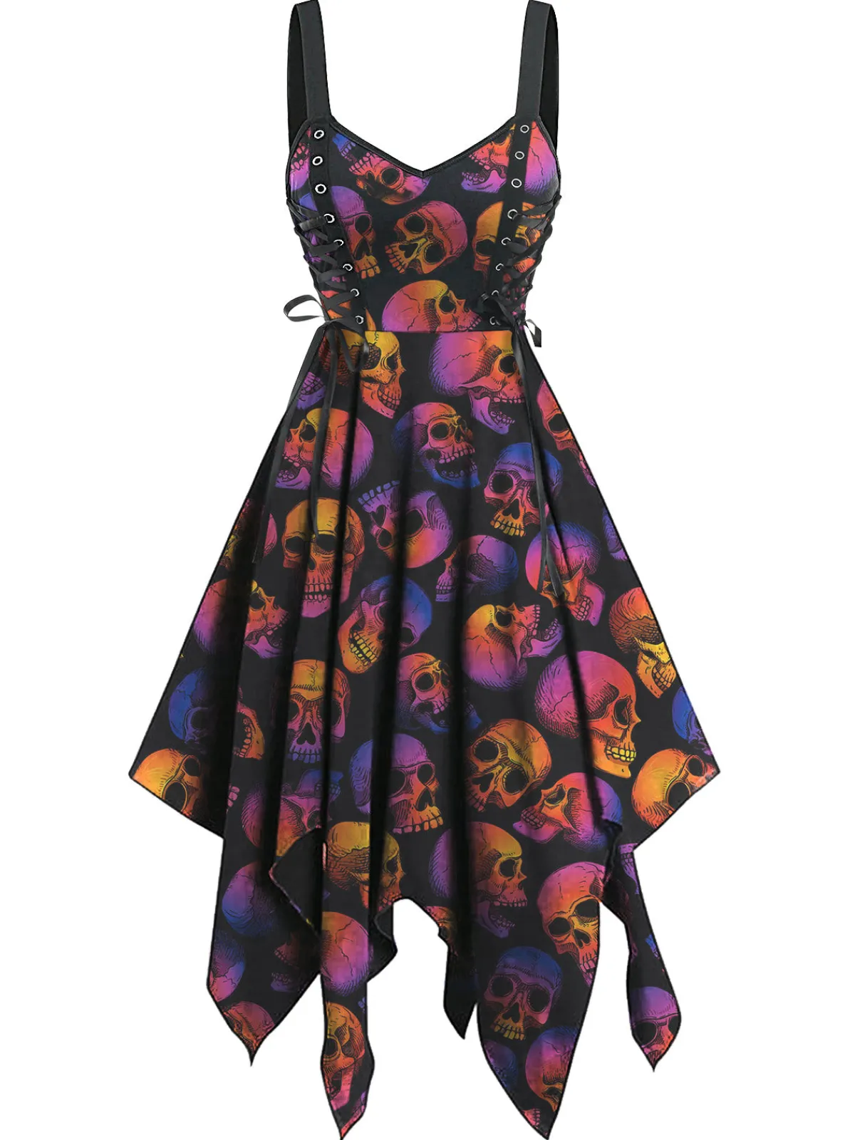 Outlet Retro Stage 1950s Halloween Skull Patchwork Dress Purple