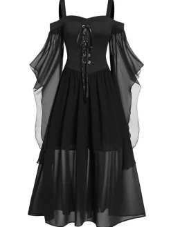 New Retro Stage 1950s Halloween Witch Transparent Sleeves Strap Dress