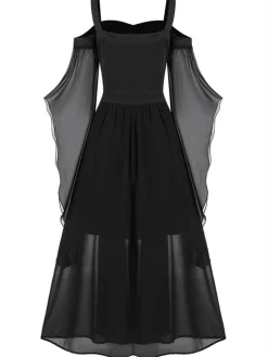 New Retro Stage 1950s Halloween Witch Transparent Sleeves Strap Dress