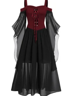 New Retro Stage 1950s Halloween Witch Transparent Sleeves Strap Dress