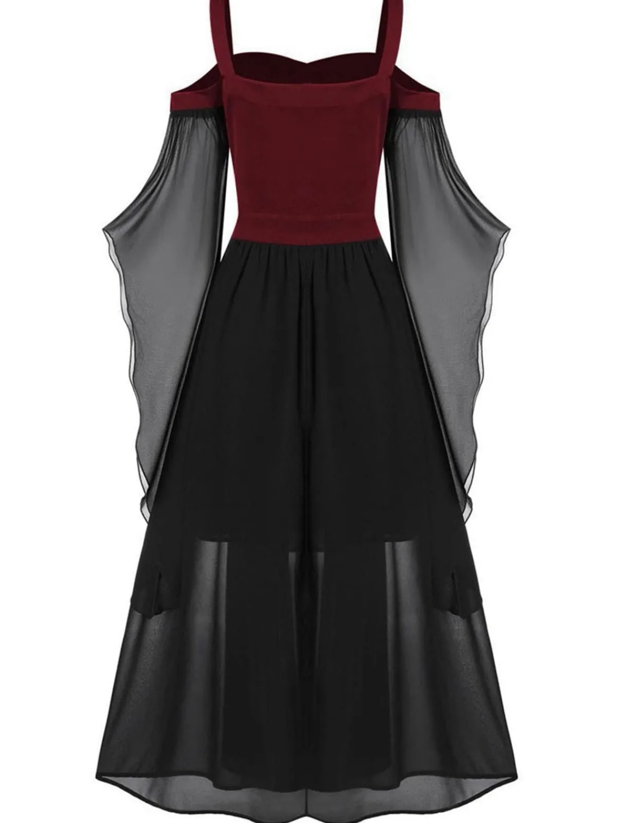 New Retro Stage 1950s Halloween Witch Transparent Sleeves Strap Dress