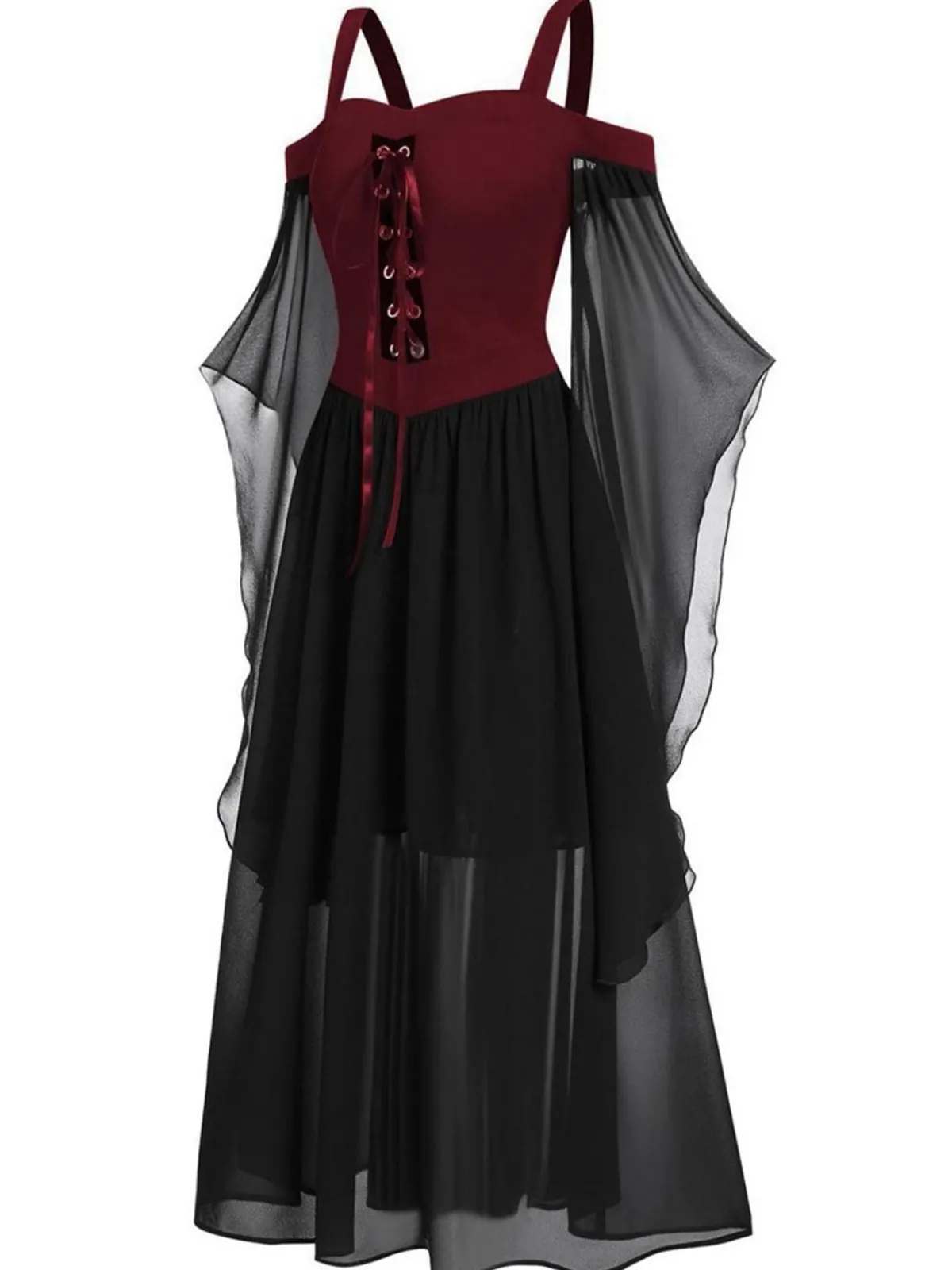 New Retro Stage 1950s Halloween Witch Transparent Sleeves Strap Dress