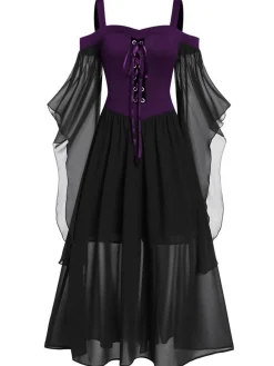 New Retro Stage 1950s Halloween Witch Transparent Sleeves Strap Dress