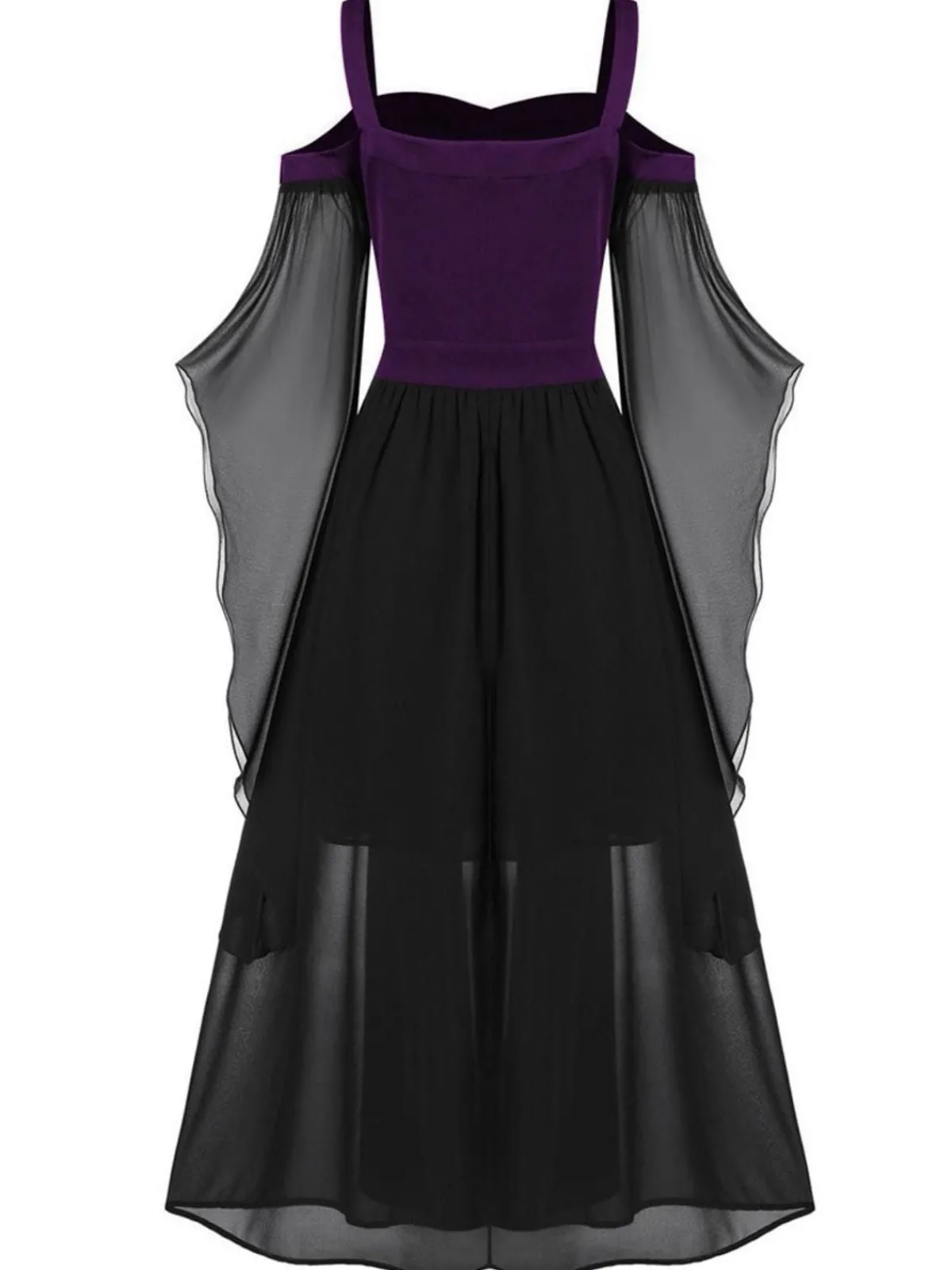 New Retro Stage 1950s Halloween Witch Transparent Sleeves Strap Dress