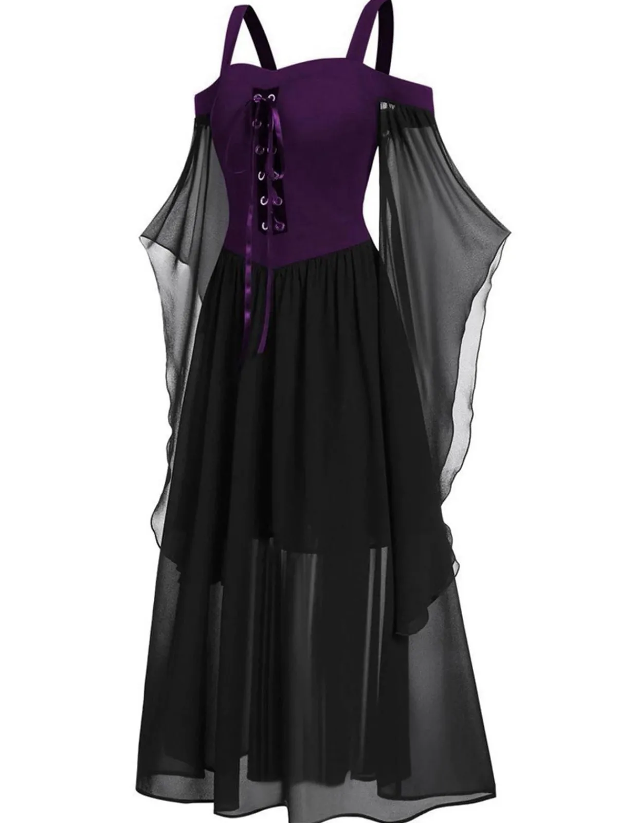 New Retro Stage 1950s Halloween Witch Transparent Sleeves Strap Dress
