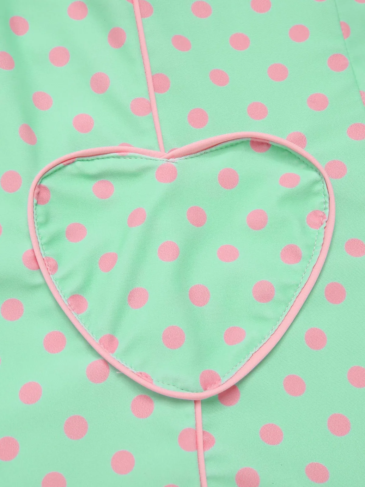 Online Retro Stage 1960s Halter Contrast Polka Dots Heart Swimsuit Pale Green