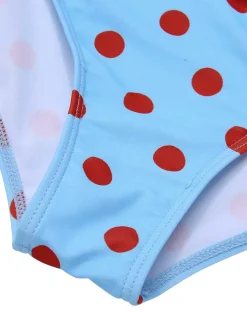 Best Retro Stage 1940s Halter Contrast Polka Dots One-Piece Swimsuit Lake Blue
