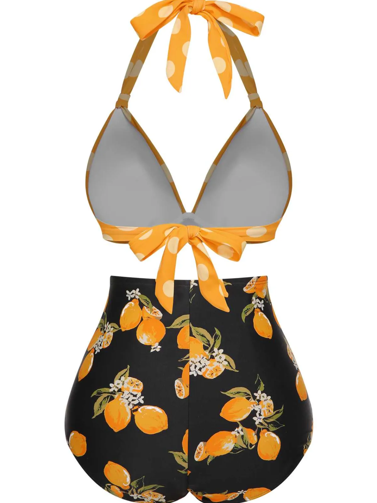 Fashion Retro Stage 1950s Halter Contrast Polka Dots Swimsuit