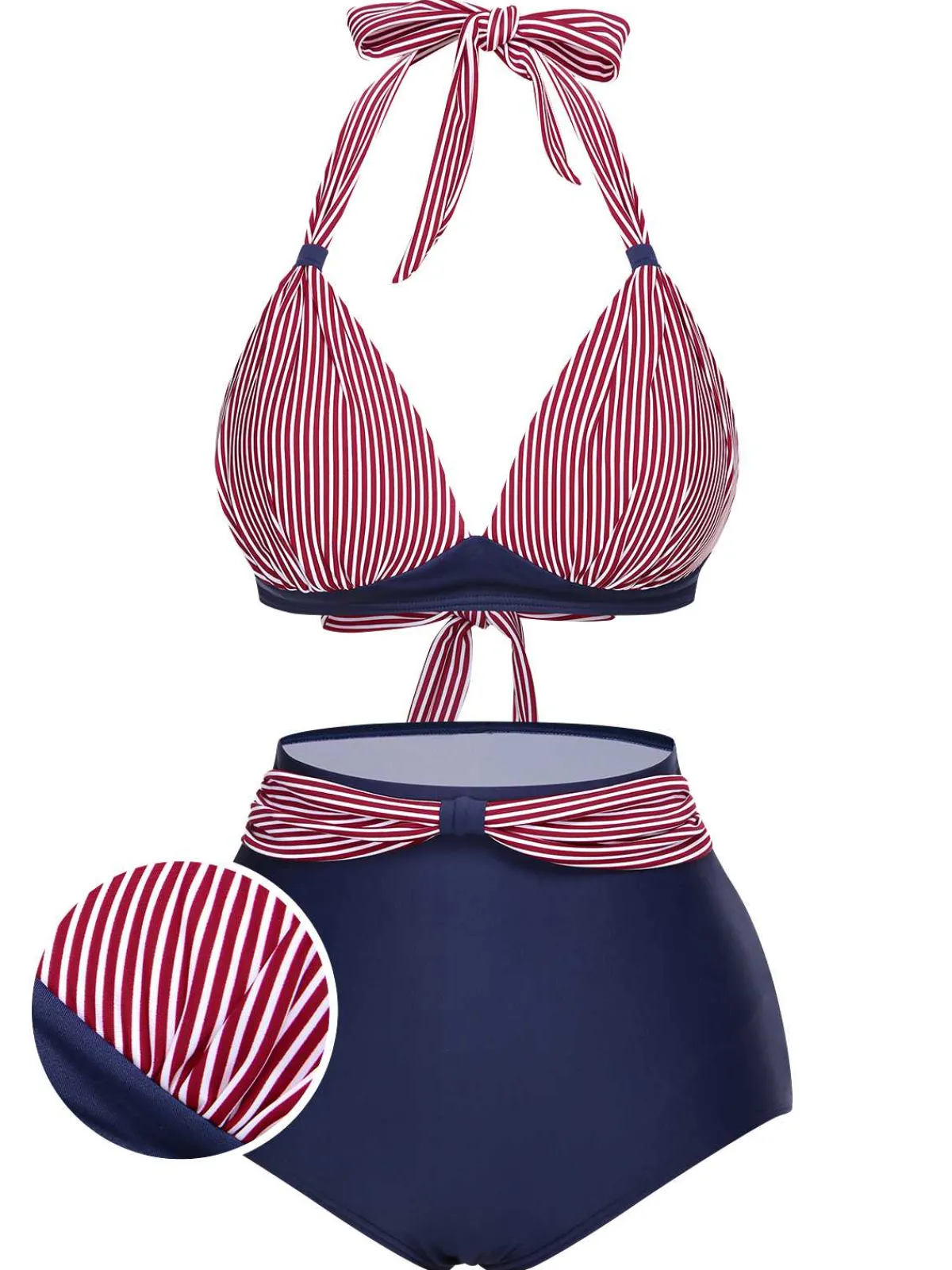 Fashion Retro Stage 1950s Halter Contrast Polka Dots Swimsuit