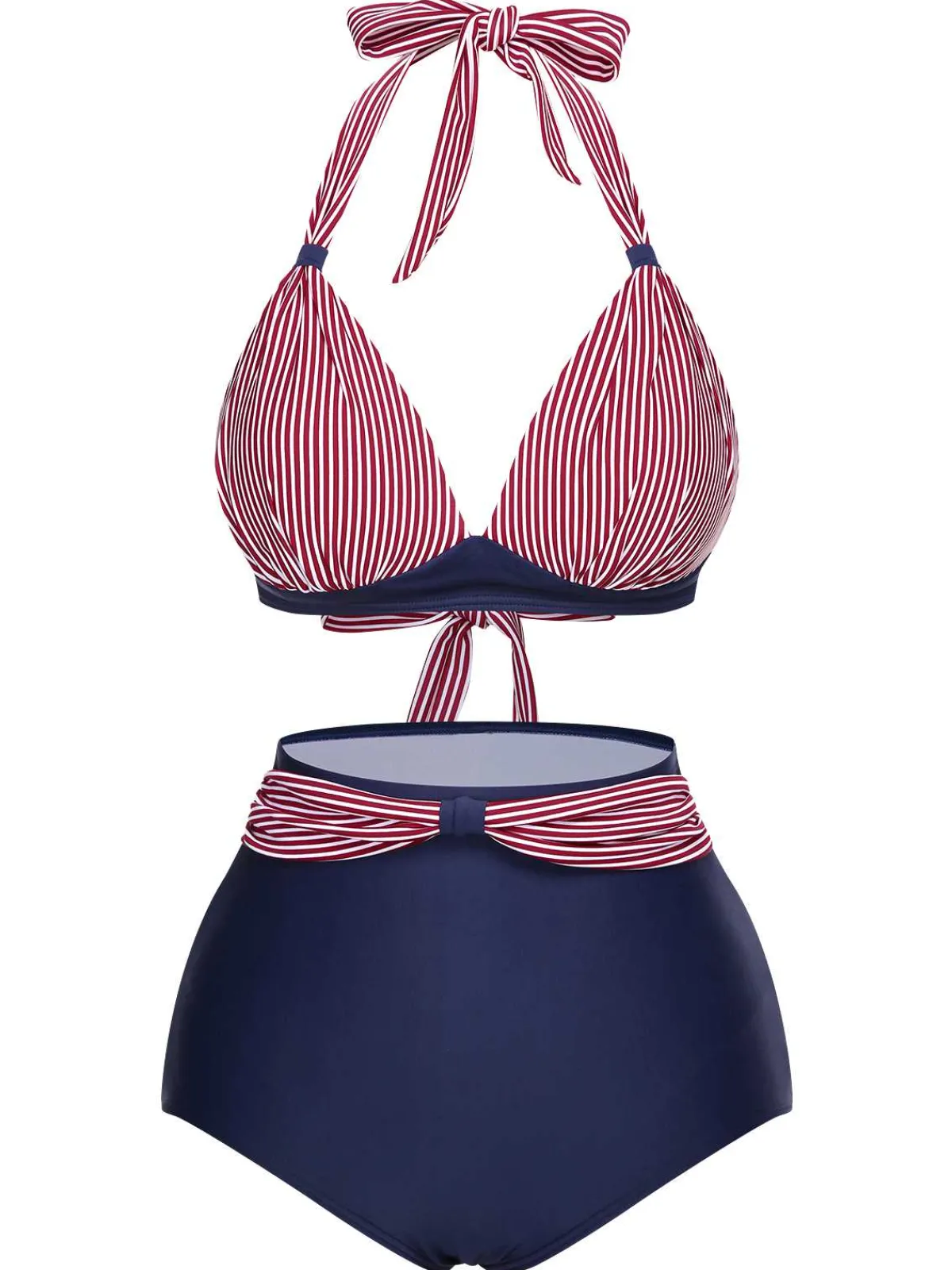 Fashion Retro Stage 1950s Halter Contrast Polka Dots Swimsuit