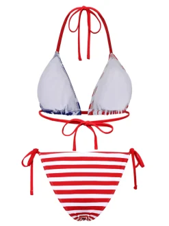Hot Retro Stage 1960s Halter Contrast Stripes Stars Bikini Blue & Red