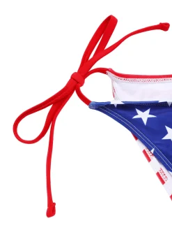 Hot Retro Stage 1960s Halter Contrast Stripes Stars Bikini Blue & Red