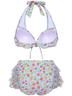 Outlet Retro Stage 1950s Halter Ditsy Floral Ruffles Bikini Set