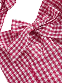 New Retro Stage 1950s Halter Gingham Plaids Bow Romper