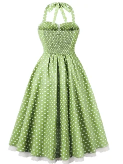 Best Retro Stage 1950s Halter Lace Patchwork Polka Dots Dress