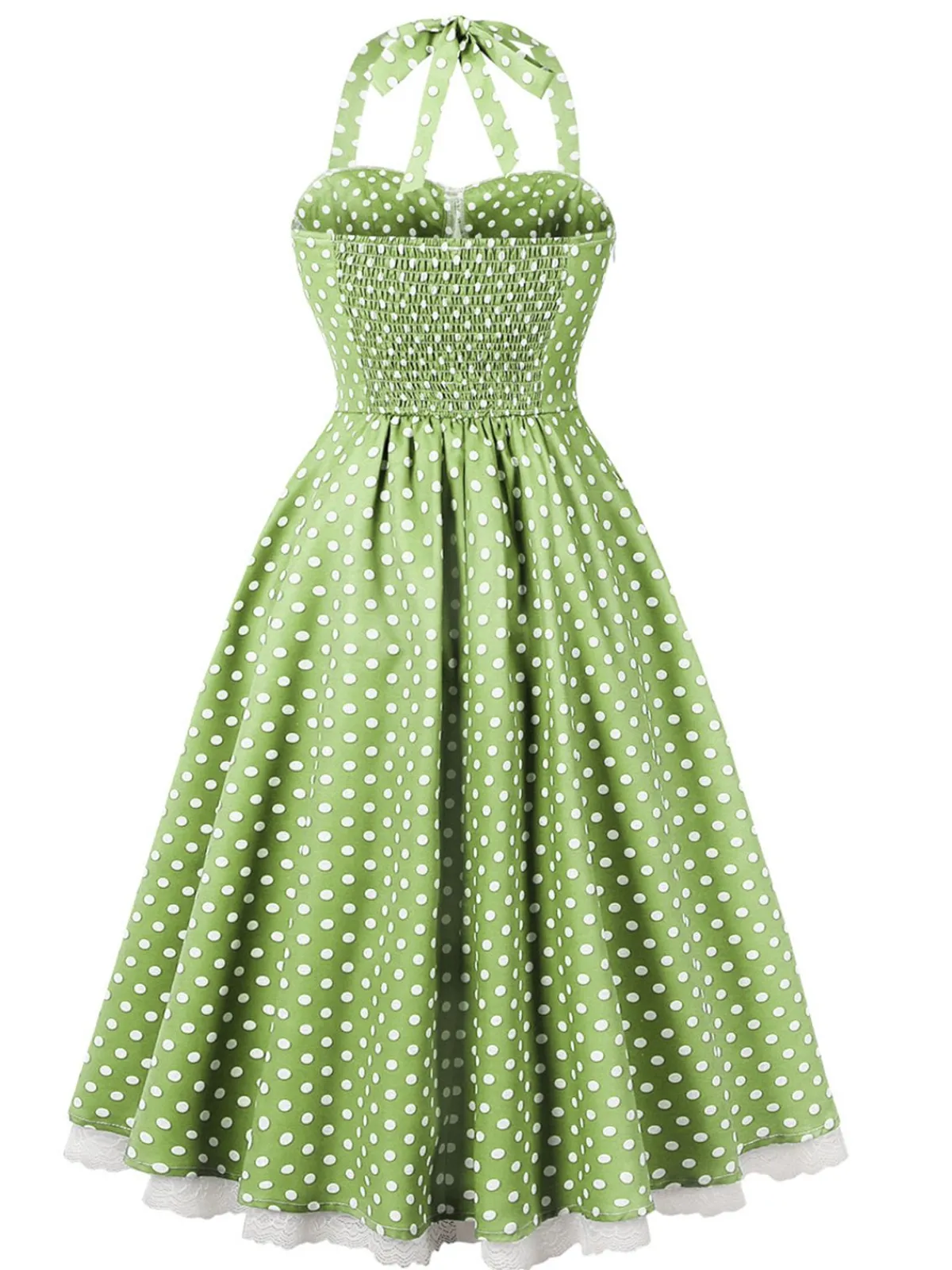 Best Retro Stage 1950s Halter Lace Patchwork Polka Dots Dress