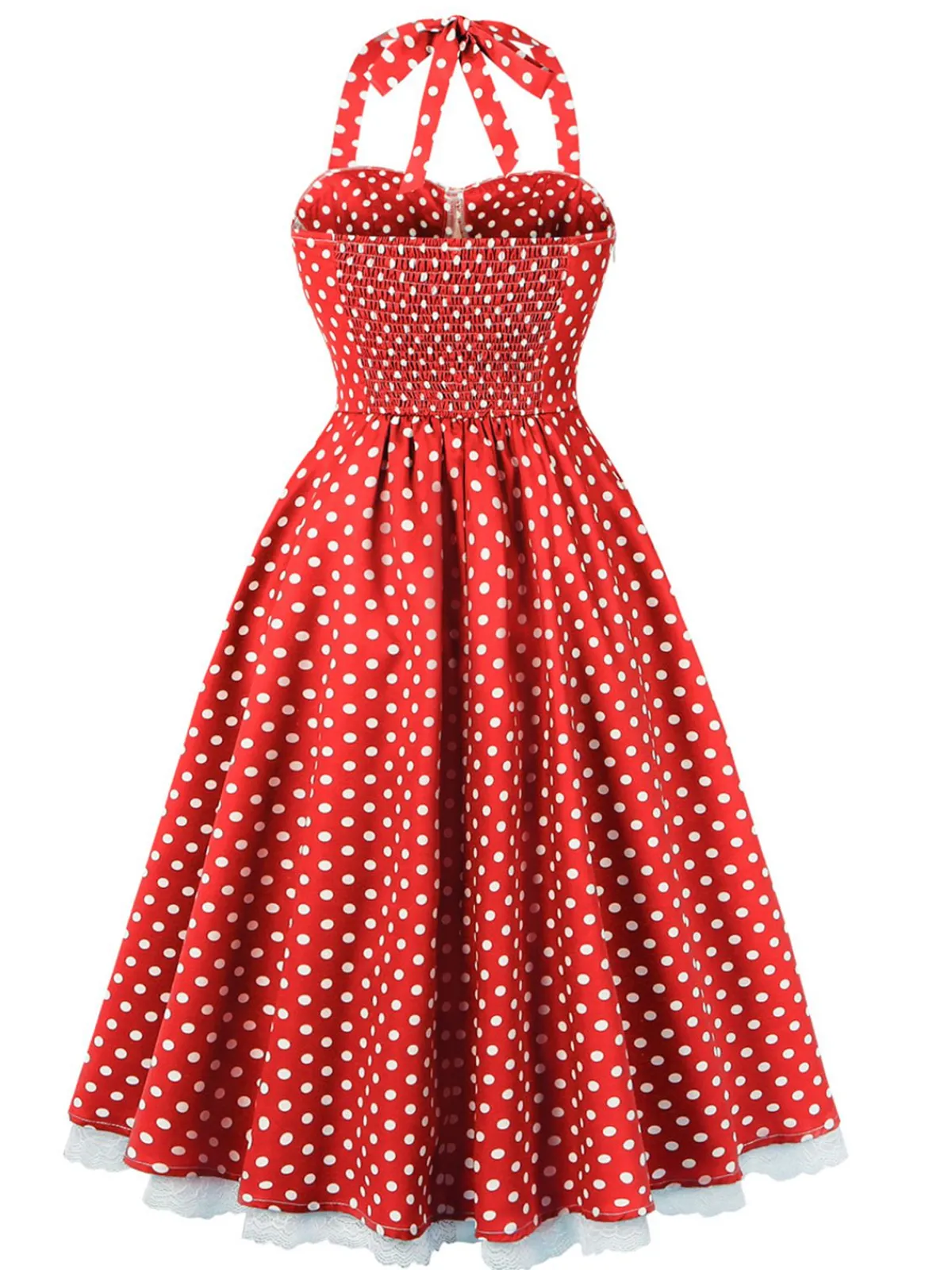Best Retro Stage 1950s Halter Lace Patchwork Polka Dots Dress