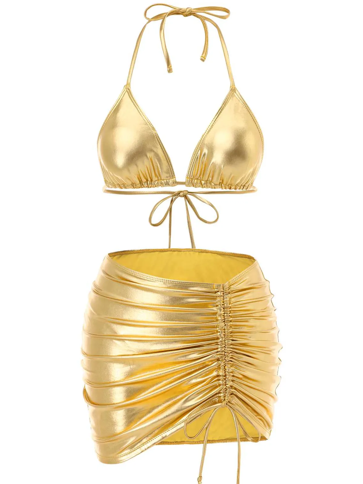 Sale Retro Stage 1970s Halter Metallic Bikini & Ruched Cover-Up
