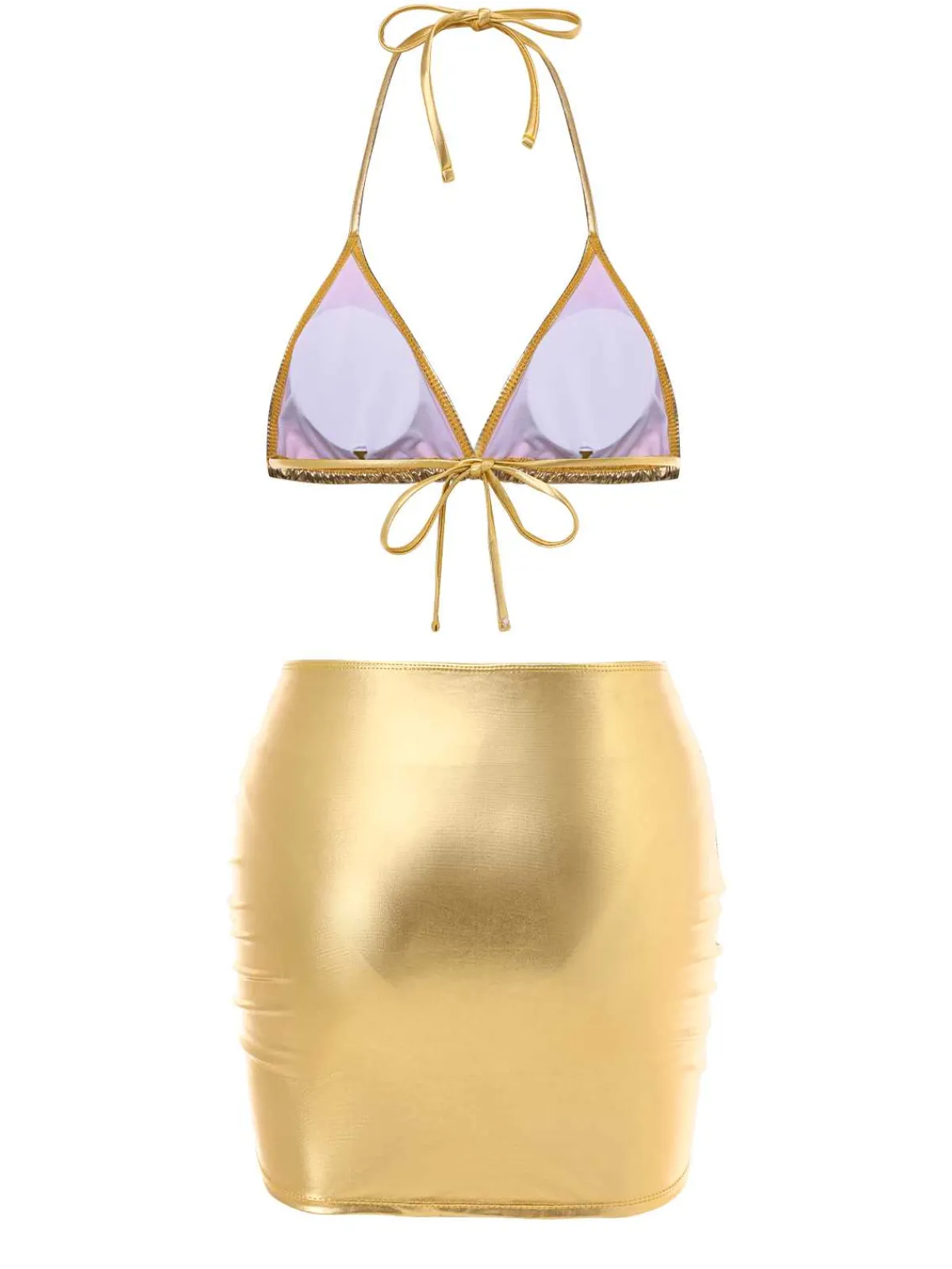 Sale Retro Stage 1970s Halter Metallic Bikini & Ruched Cover-Up