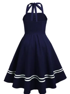 Hot Retro Stage 1950s Halter Navy Swing Dress