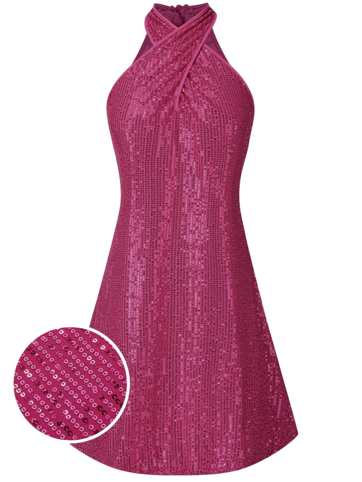Hot Retro Stage 1980s Halter Off-Shoulder Sequined Dress
