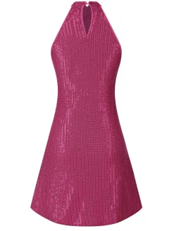 Hot Retro Stage 1980s Halter Off-Shoulder Sequined Dress