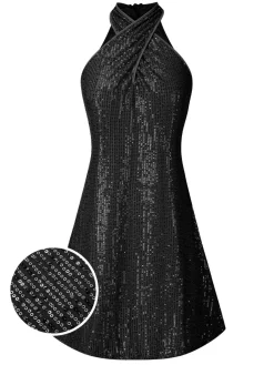 Sale Retro Stage 1980s Halter Off-Shoulder Sequined Dress