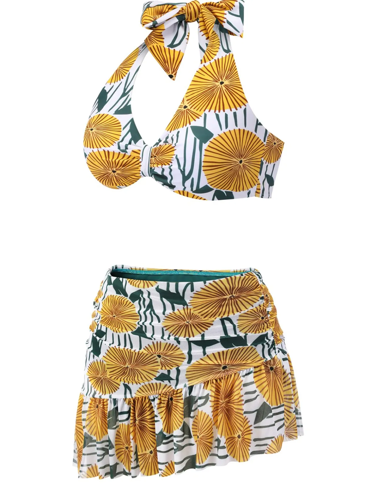 Fashion Retro Stage 1950s Halter Ping Pong Floral Swimsuit Yellow
