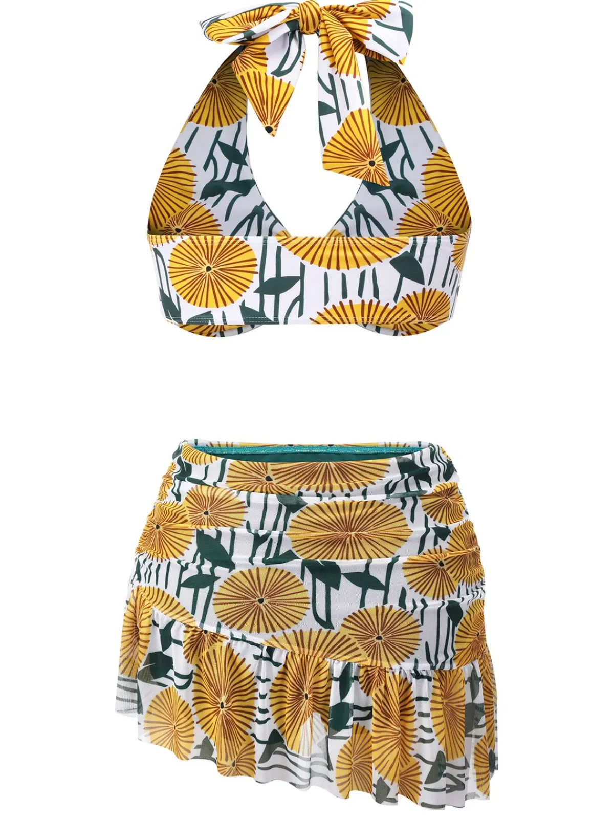 Fashion Retro Stage 1950s Halter Ping Pong Floral Swimsuit Yellow
