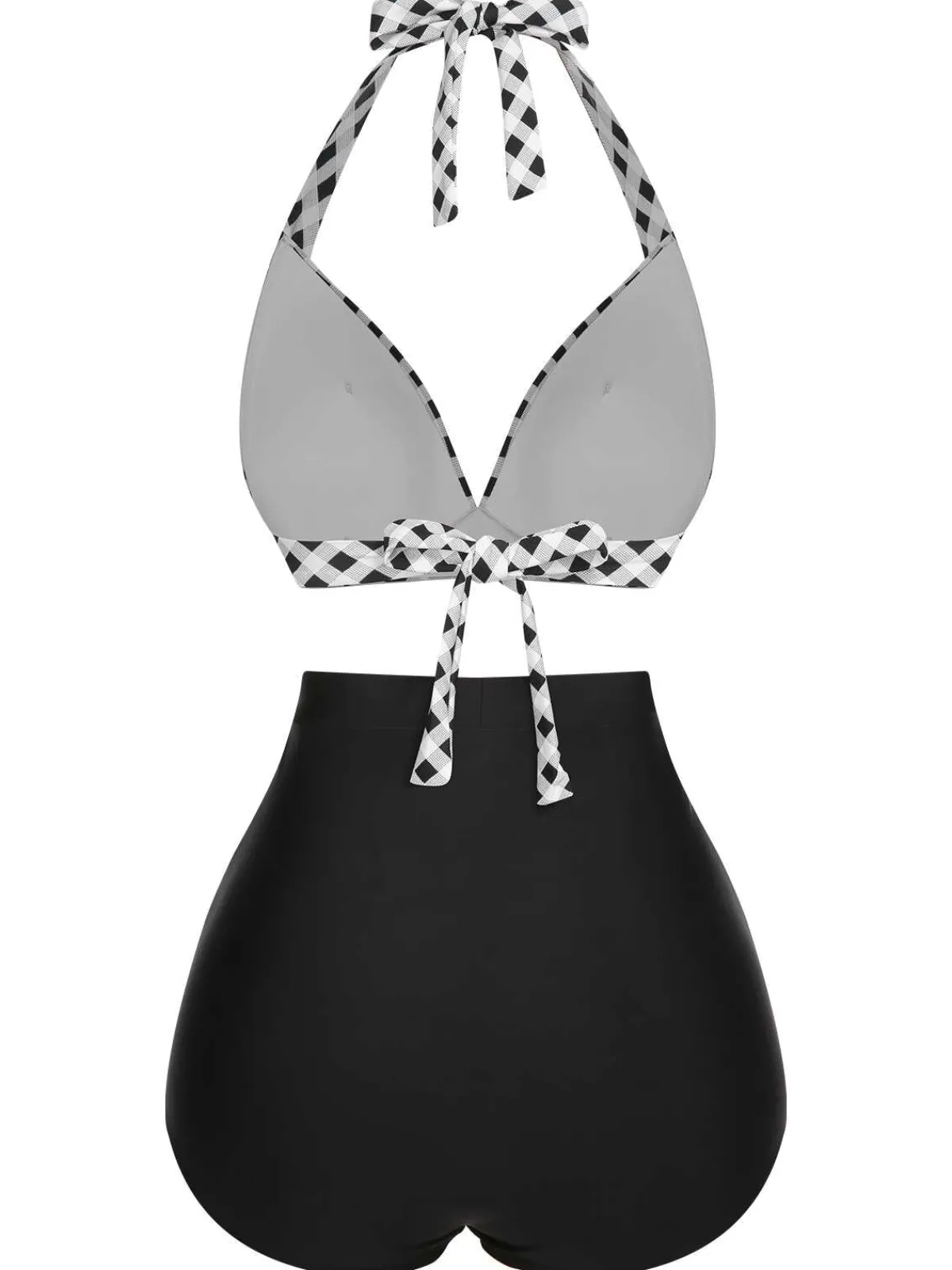 Sale Retro Stage 1950s Halter Plaids Lace-Up Swimsuit