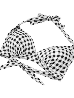 Sale Retro Stage 1950s Halter Plaids Lace-Up Swimsuit