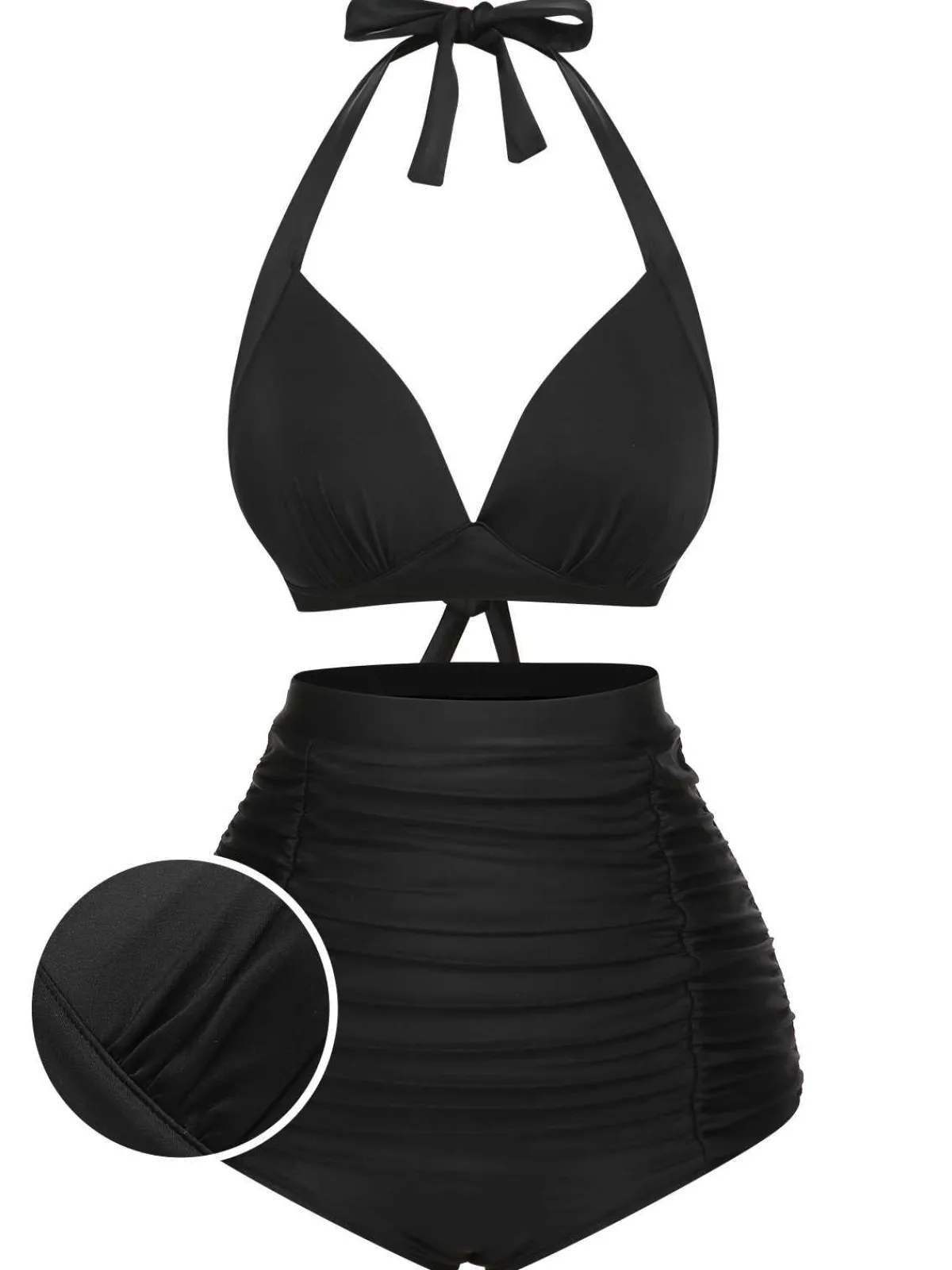 Sale Retro Stage 1950s Halter Plaids Lace-Up Swimsuit