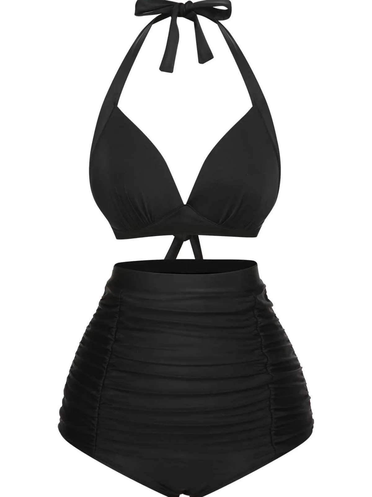 Sale Retro Stage 1950s Halter Plaids Lace-Up Swimsuit