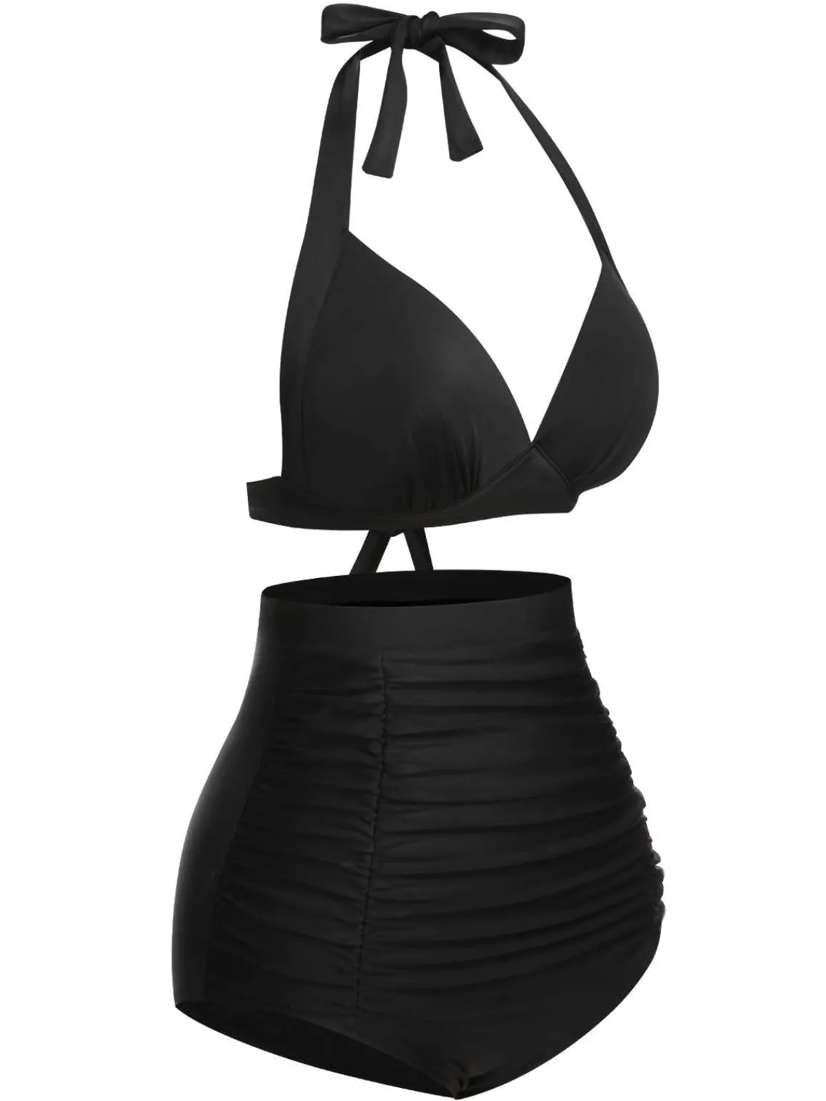 Sale Retro Stage 1950s Halter Plaids Lace-Up Swimsuit