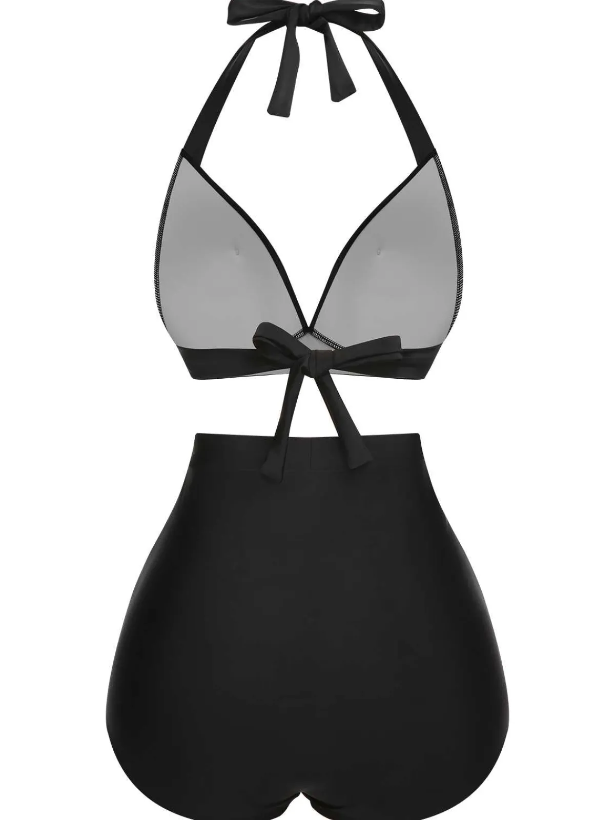 Sale Retro Stage 1950s Halter Plaids Lace-Up Swimsuit