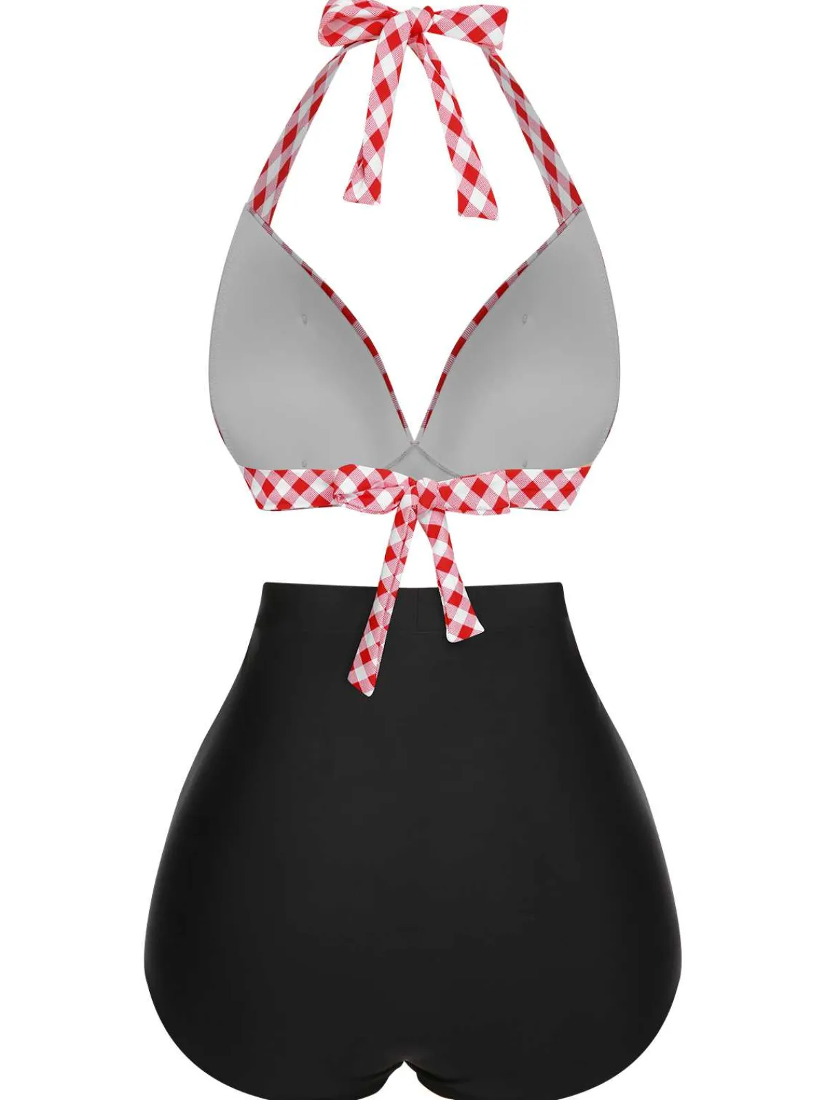 Sale Retro Stage 1950s Halter Plaids Lace-Up Swimsuit