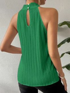 Clearance Retro Stage 1970s Halter Pleated Sleeveless Solid Top