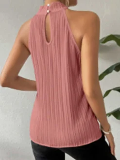 Clearance Retro Stage 1970s Halter Pleated Sleeveless Solid Top