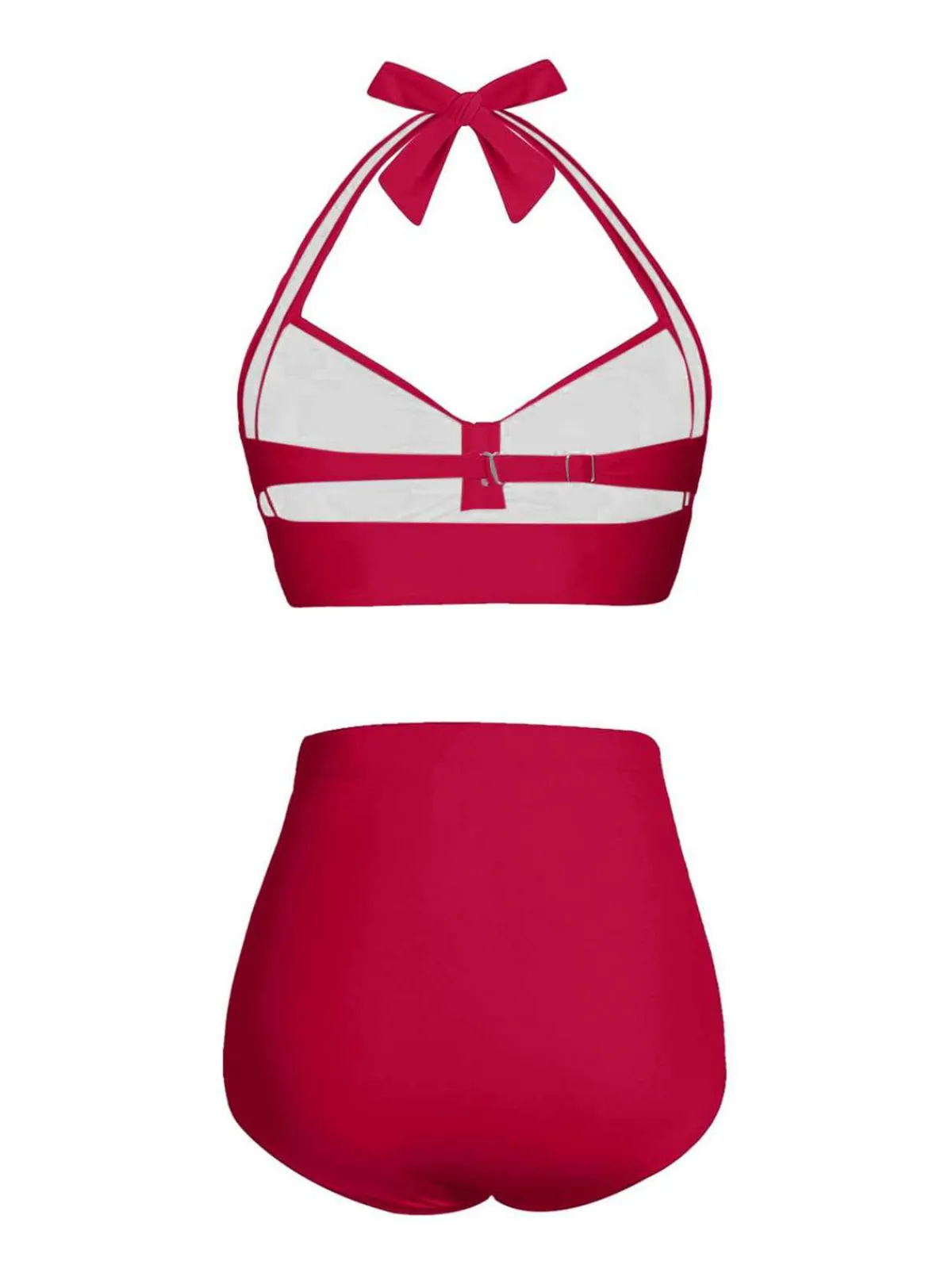 Discount Retro Stage 1940s Halter Pleated Solid Swimsuit