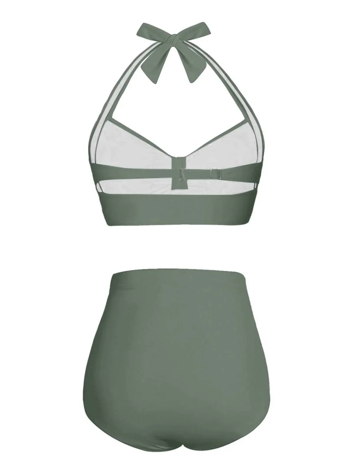 Discount Retro Stage 1940s Halter Pleated Solid Swimsuit