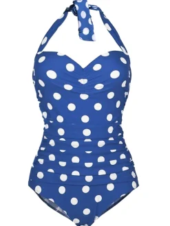New Retro Stage 1950s Halter Polka Dot One-Piece Swimsuit
