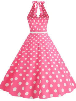 Clearance Retro Stage 1950s Halter Polka Dot Print Swing Dress