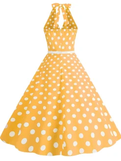 Clearance Retro Stage 1950s Halter Polka Dot Print Swing Dress
