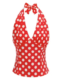 Discount Retro Stage 1950s Halter Polka Dots Backless Top