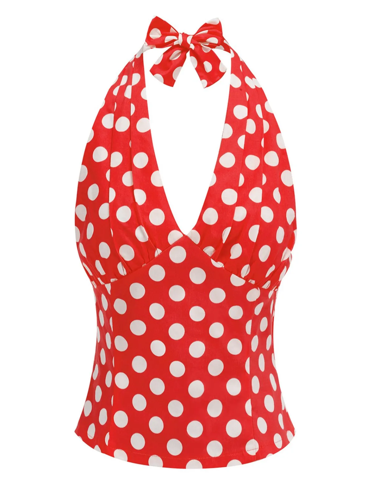 Discount Retro Stage 1950s Halter Polka Dots Backless Top