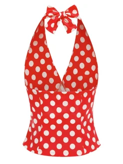 Discount Retro Stage 1950s Halter Polka Dots Backless Top
