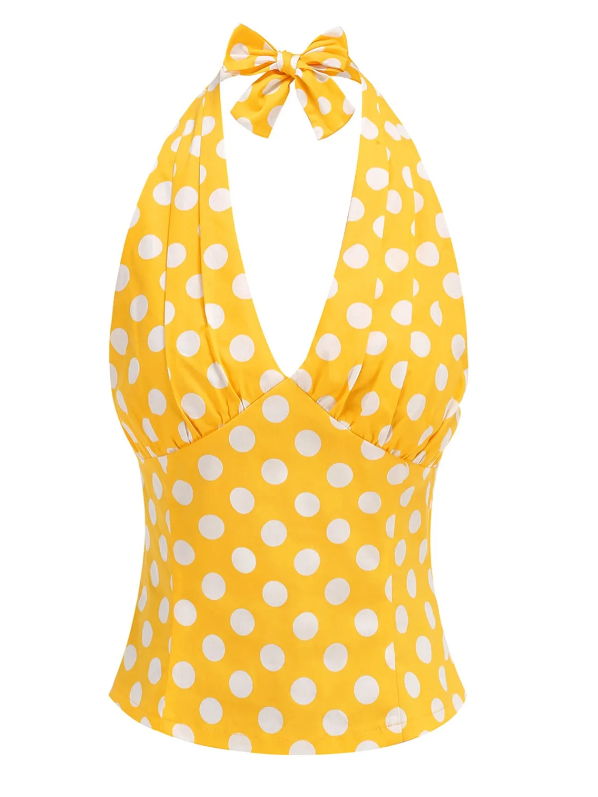 Discount Retro Stage 1950s Halter Polka Dots Backless Top