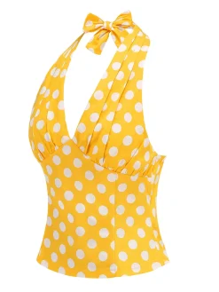 Discount Retro Stage 1950s Halter Polka Dots Backless Top
