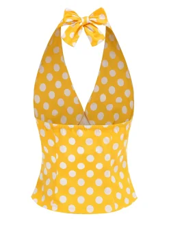 Discount Retro Stage 1950s Halter Polka Dots Backless Top